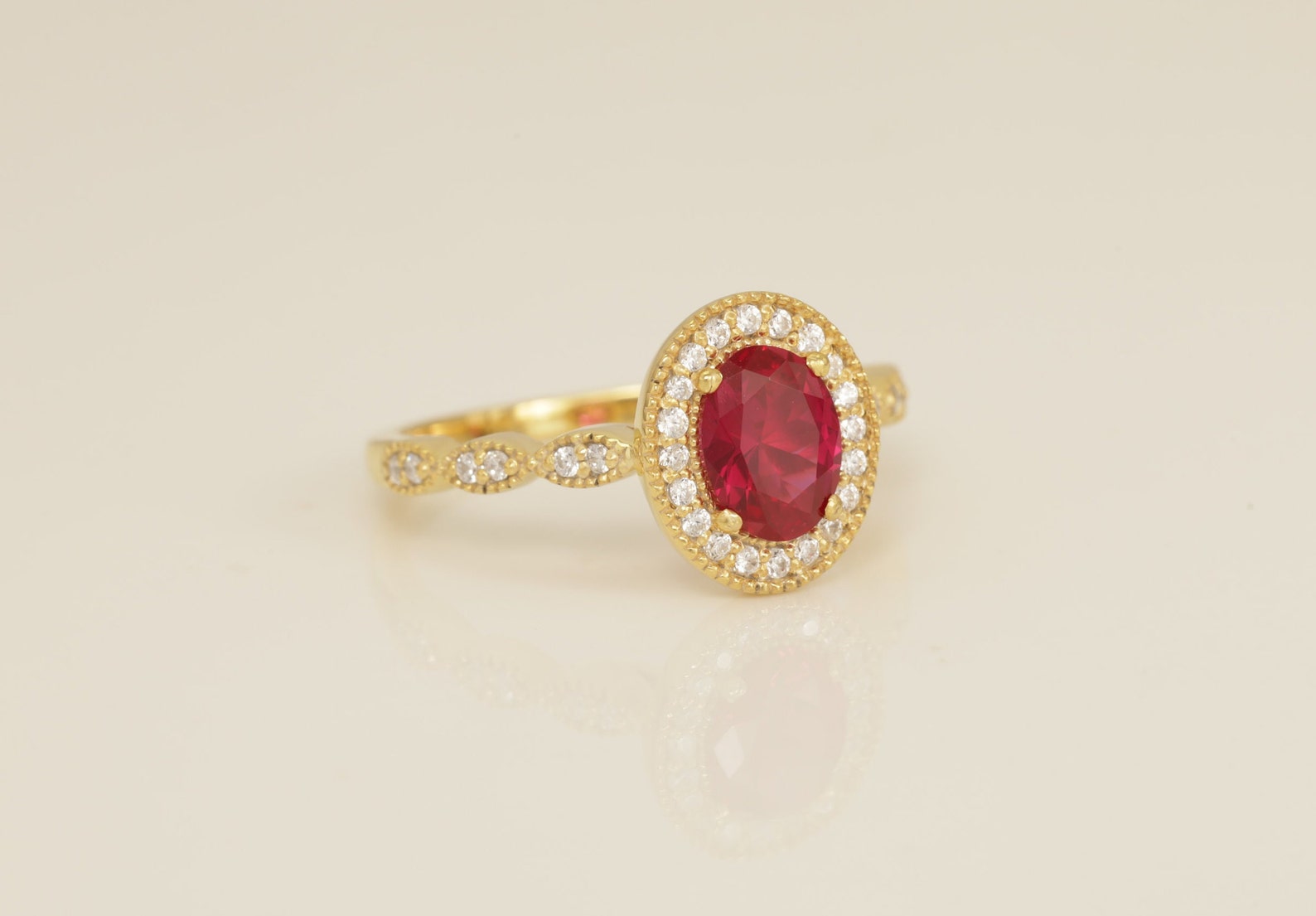 Diamond Halo Ruby Engagement Ring, July Birthstone Ring, Oval Shape Ruby Wedding Ring, Anniversary Ring Gift for Her